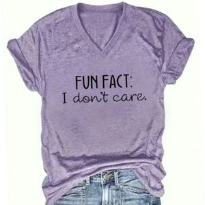 NWT S & M 'FUN FACT: I Don't Care" V Neck Tee Shirt